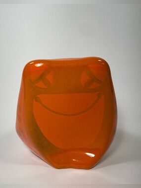 Baldelli Orange Ceramic frog piggy bank. Italy hand painted- Home Art Accent